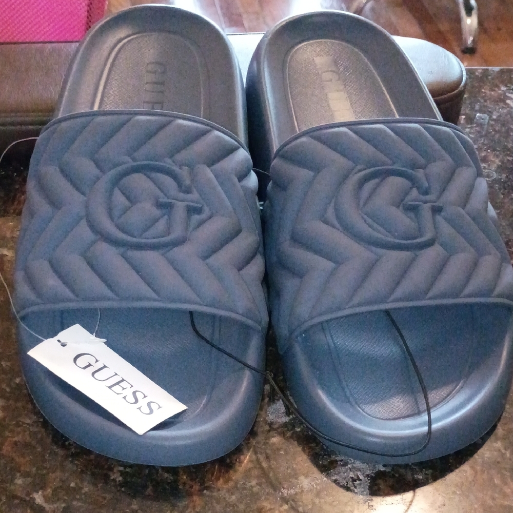Guess Quilted Blue Slides